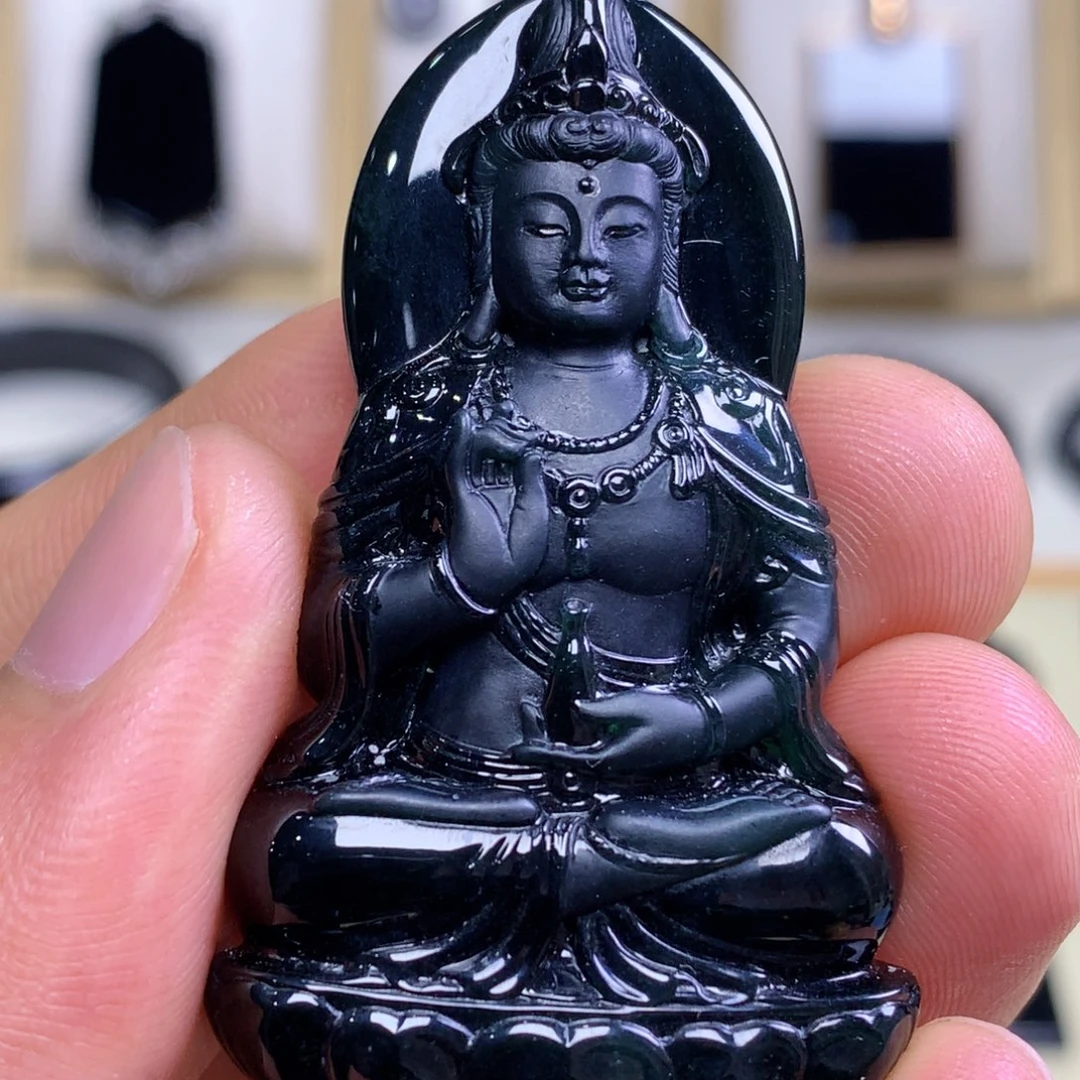 翡翠未镶嵌颈饰世**技墨翠观音