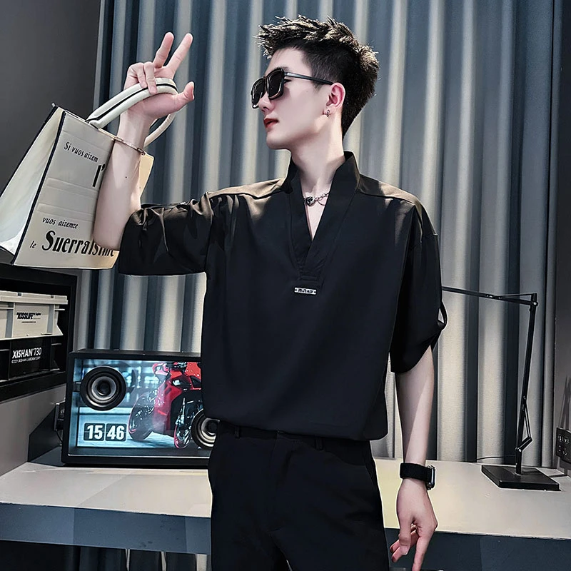 2025新款男士休闲百度翻领POLO衫上衣半袖时尚简约韩系