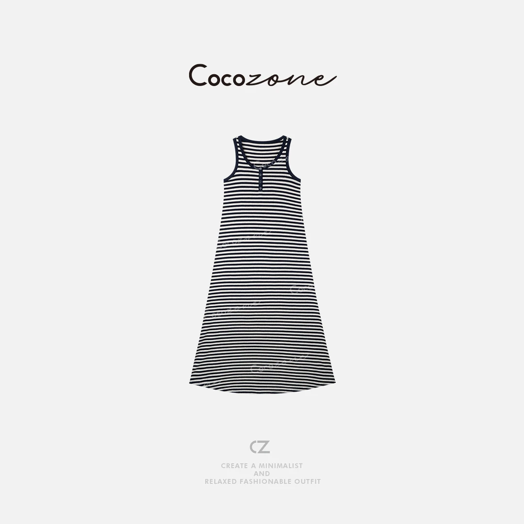 COCO ZONE刘一一【100棉】半开领遮肉显瘦背心连衣裙ACD2A0240