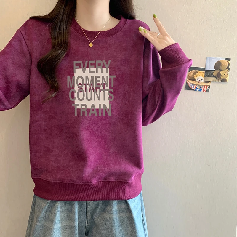 2025新款秋冬季圆领卫衣女宽松百搭洋气外套加绒加厚美式扎染上衣