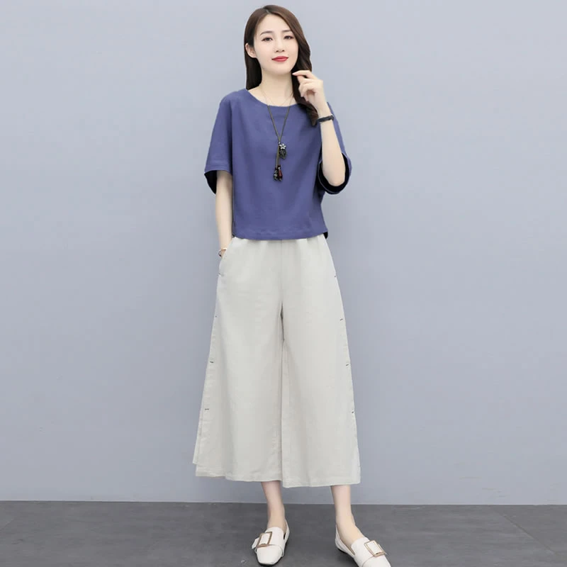 通勤慵懒风时尚套装夏装气质通勤风显瘦休闲INS风小个子阔腿裤女