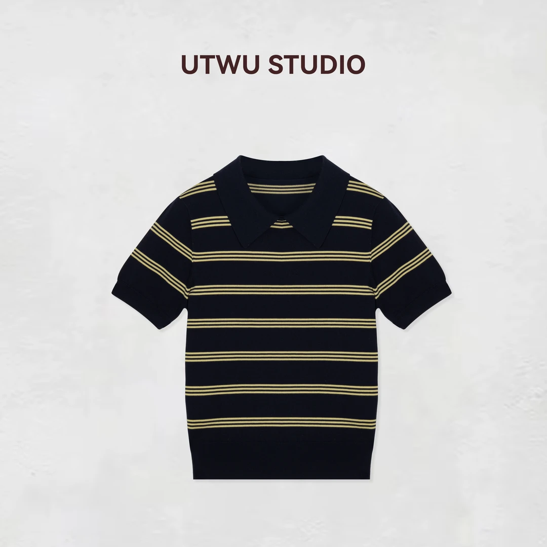 UTWU小敏「条纹POLO」夏季天丝百搭撞色条纹翻领针织上衣S25C1062