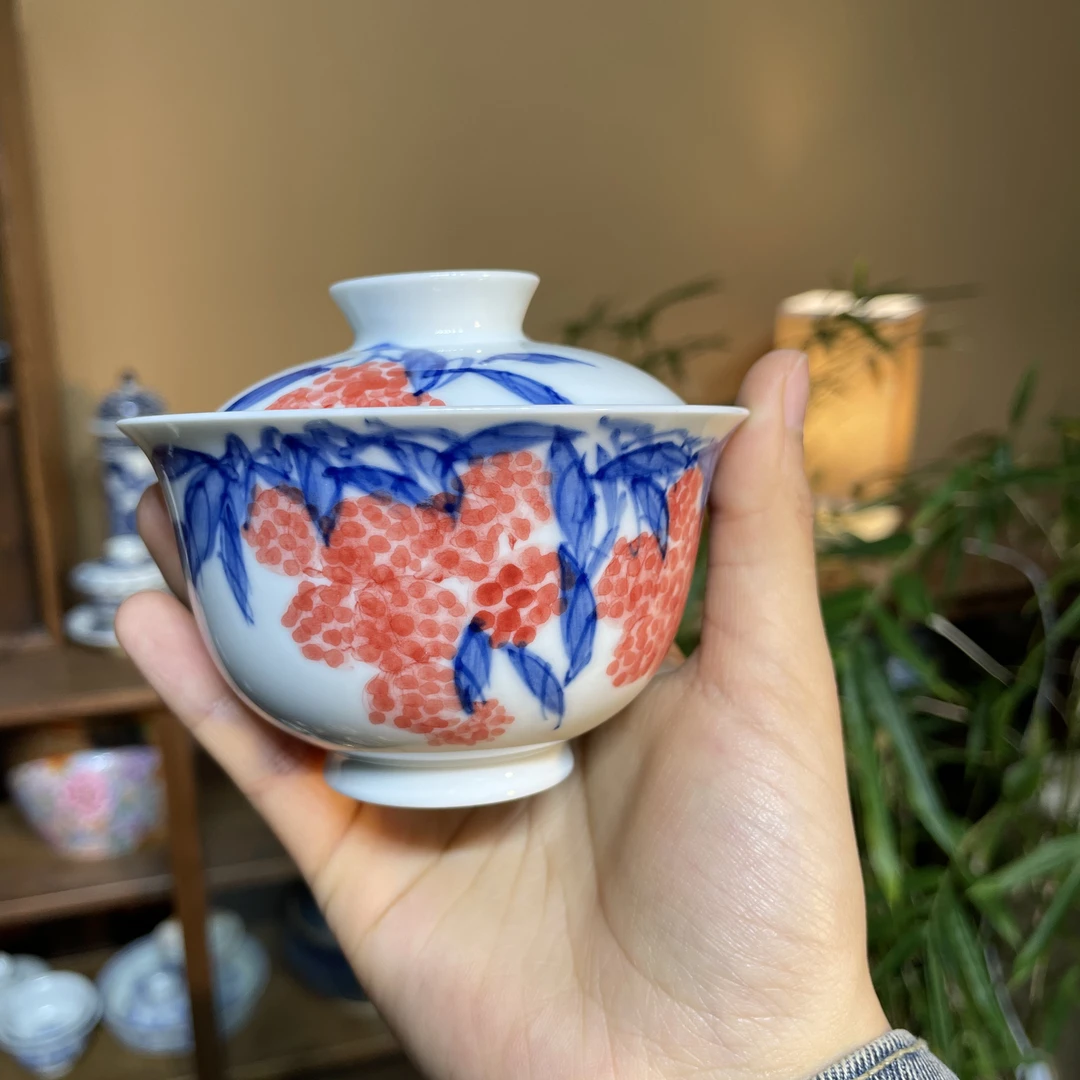 景德镇陶瓷盖碗高温釉下彩中式茶具高档泡茶碗