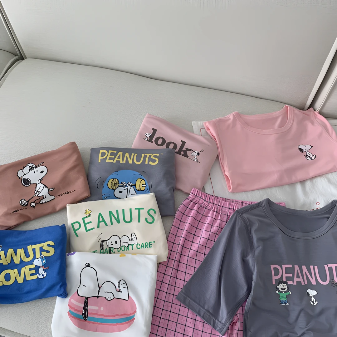 儿童史努比夏季两件套休闲莫代尔家居空调服套装男女童时尚宝宝