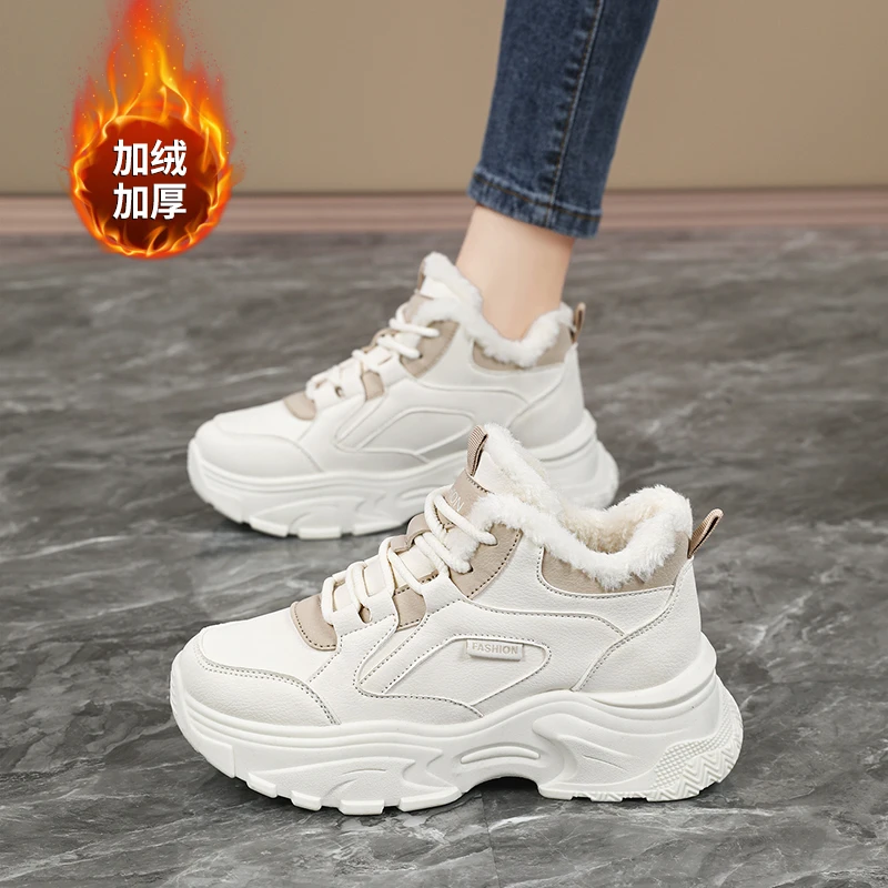 2025冬季新款女士潮流风冬季纯色鞋棉鞋加厚运动鞋防滑防水保暖鞋