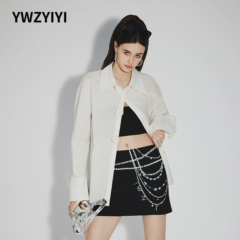 颜外之衣 白色宽松重工烫钻古典优雅衬衫女百搭休闲显瘦LWWR1C719