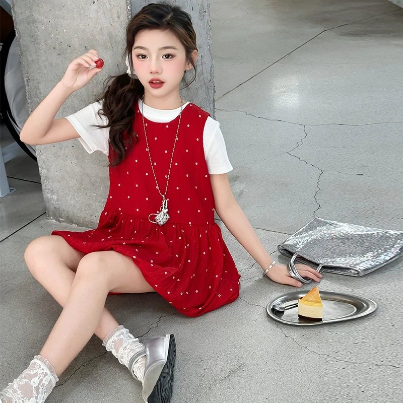 女童夏季连衣裙2025新款洋气儿童棉布裙子女大童学院风短袖背带裙