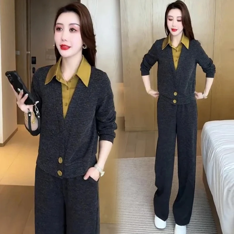 小个子休闲运动服套装女2026年春秋新款假两件上衣直筒裤两件套潮