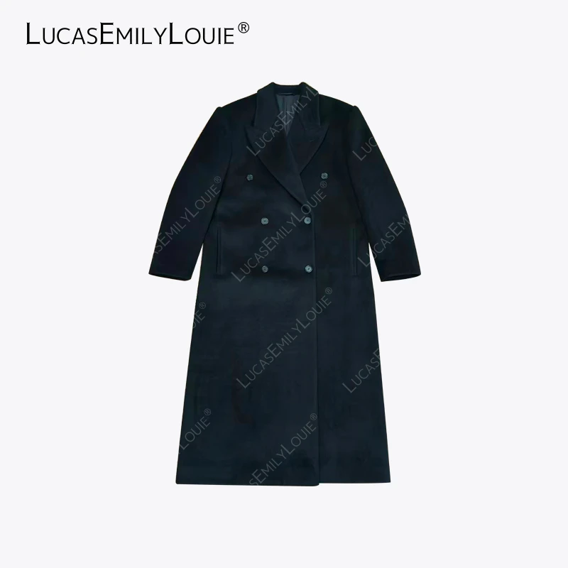 LUCASEMILYLOUIE欢姐0220复古双排扣澳毛正肩长款大衣2510638