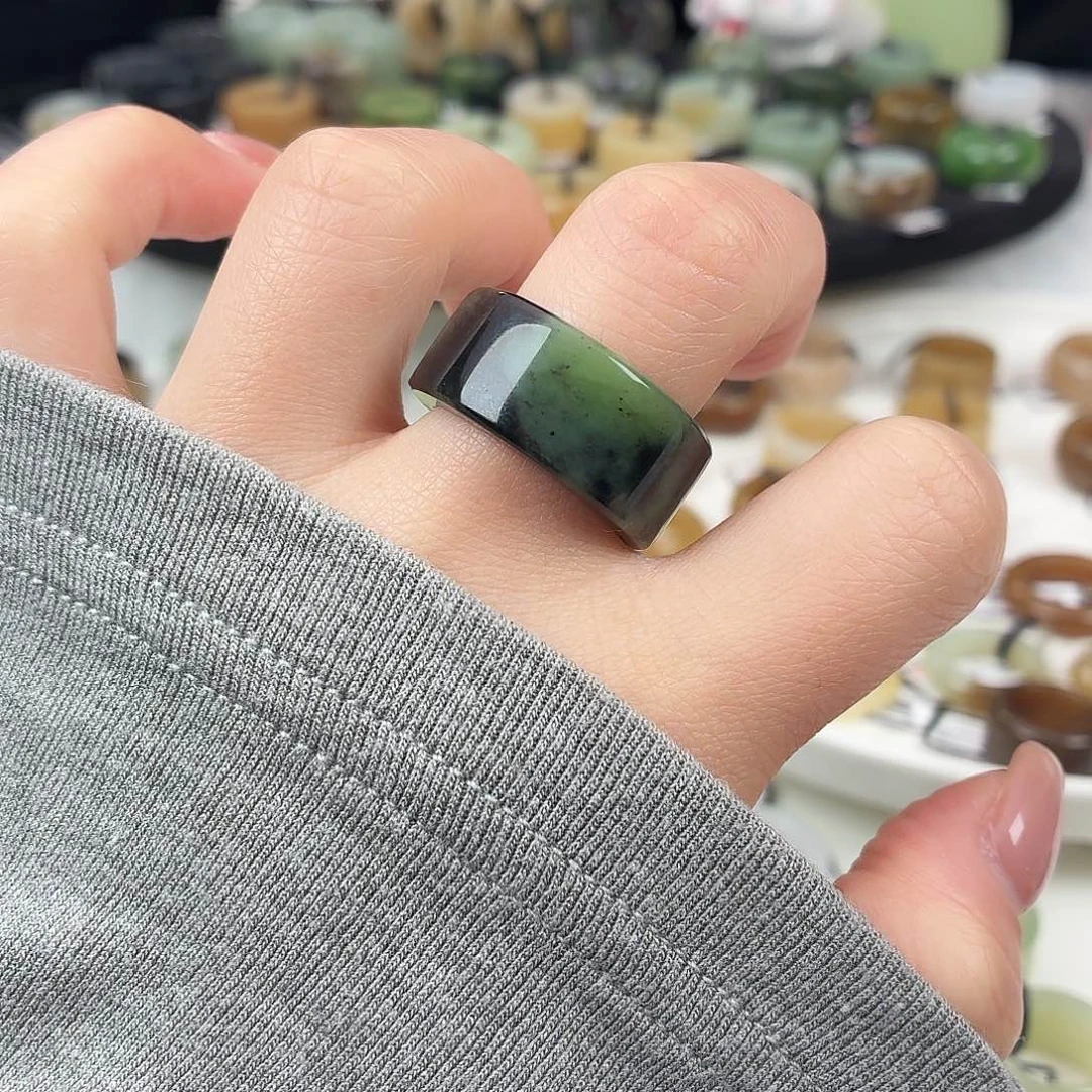 和田玉未镶嵌戒指S29碧玉圆切18.5