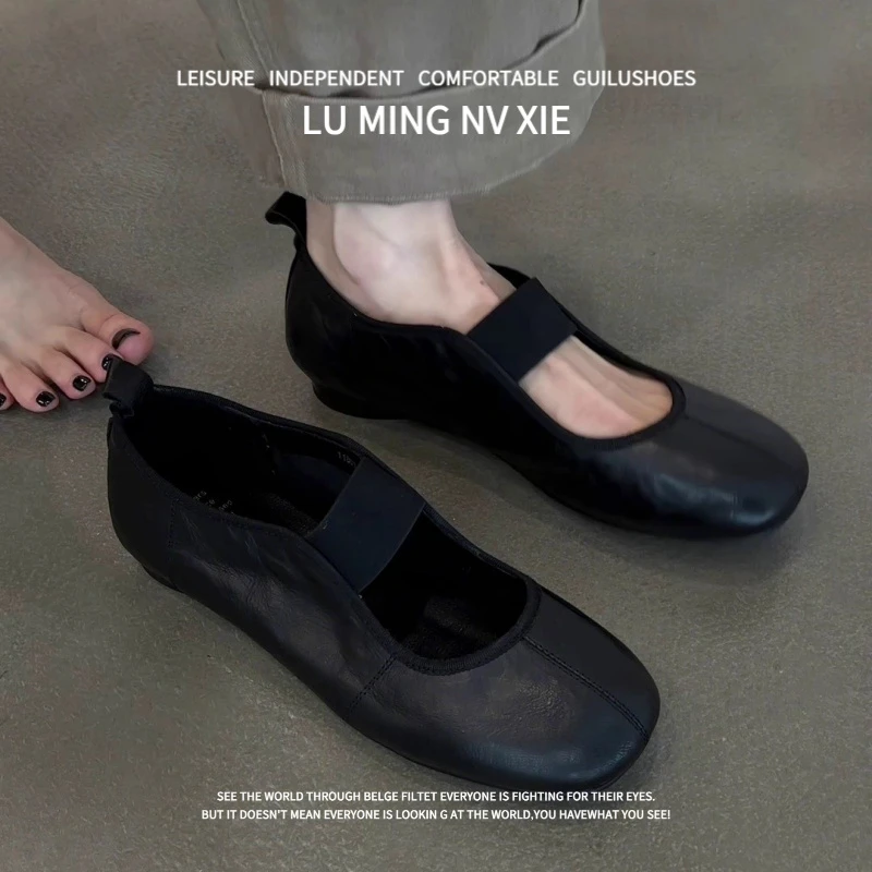 羊皮版！2025新款法式复古风浅口一字带玛丽珍鞋时尚百搭软底单鞋