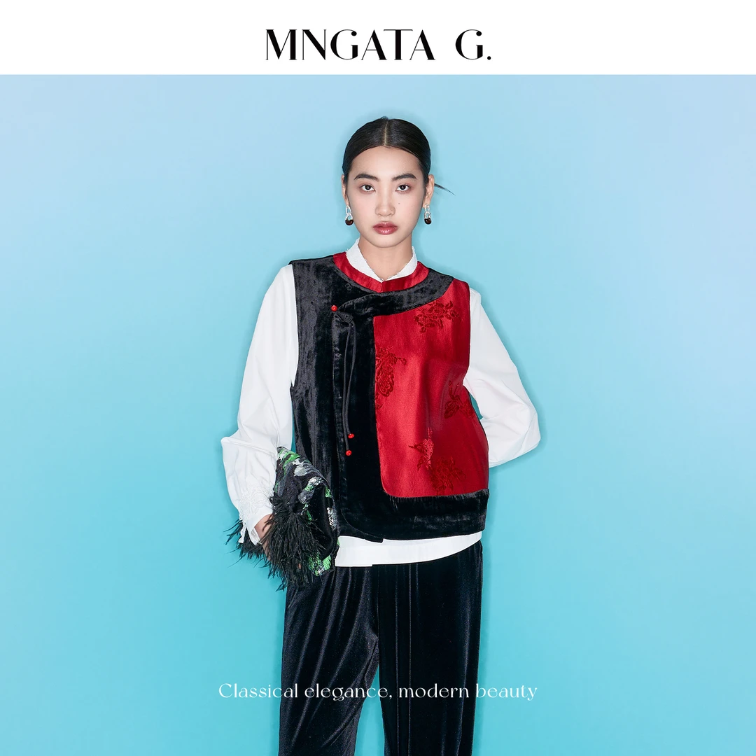MNGATA G.宫小妍【曼奢漳绒·红妆】新中式中国风真丝马甲X280388