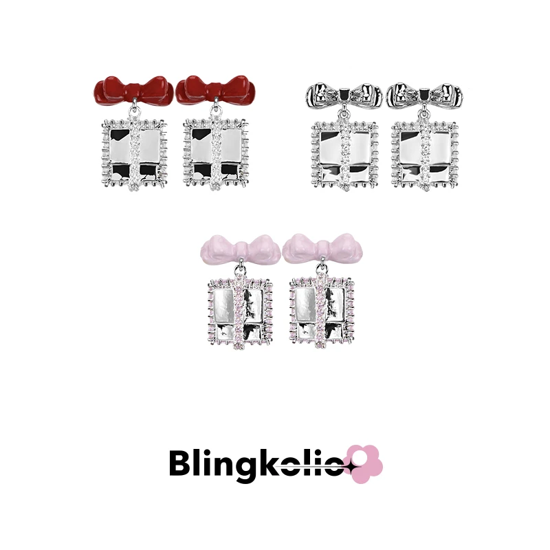 blingkolio 铜合金亚克力耳饰 蝴蝶结礼物盒可爱小众设计感