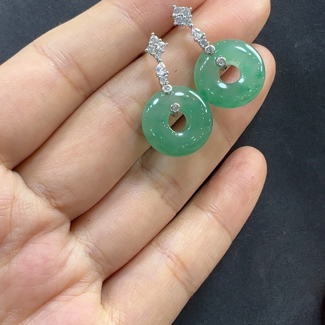 石英质玉银S925镶嵌耳环