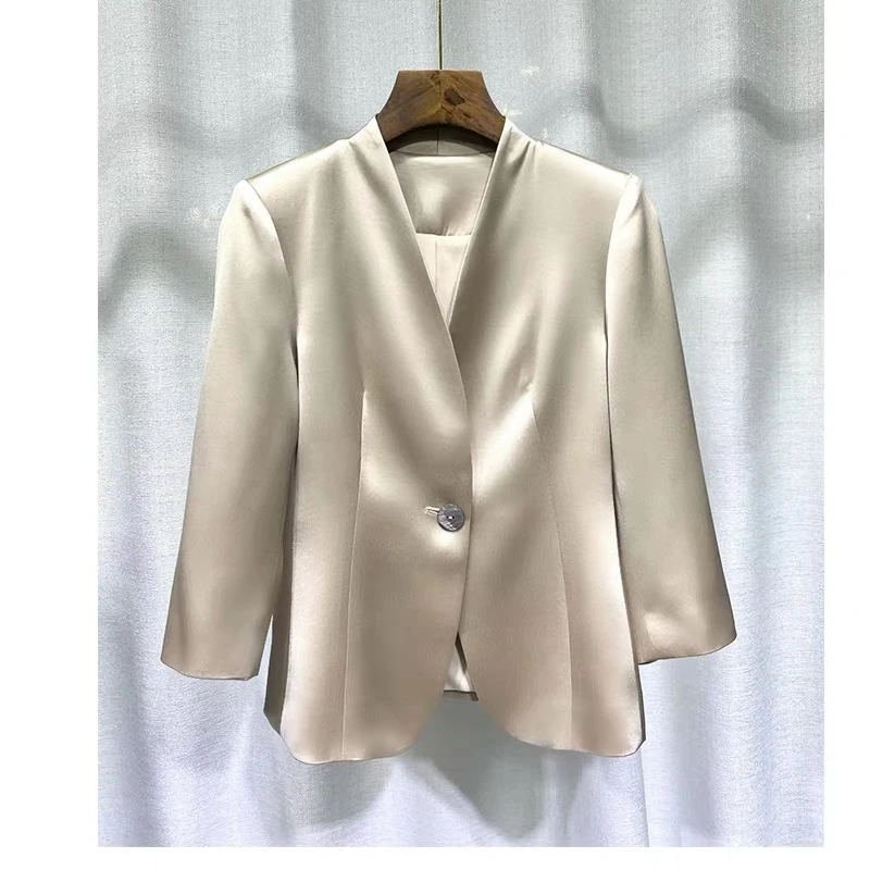 4823 显腰小西装半开领简约短款西装外套西服设计感内衬一粒扣