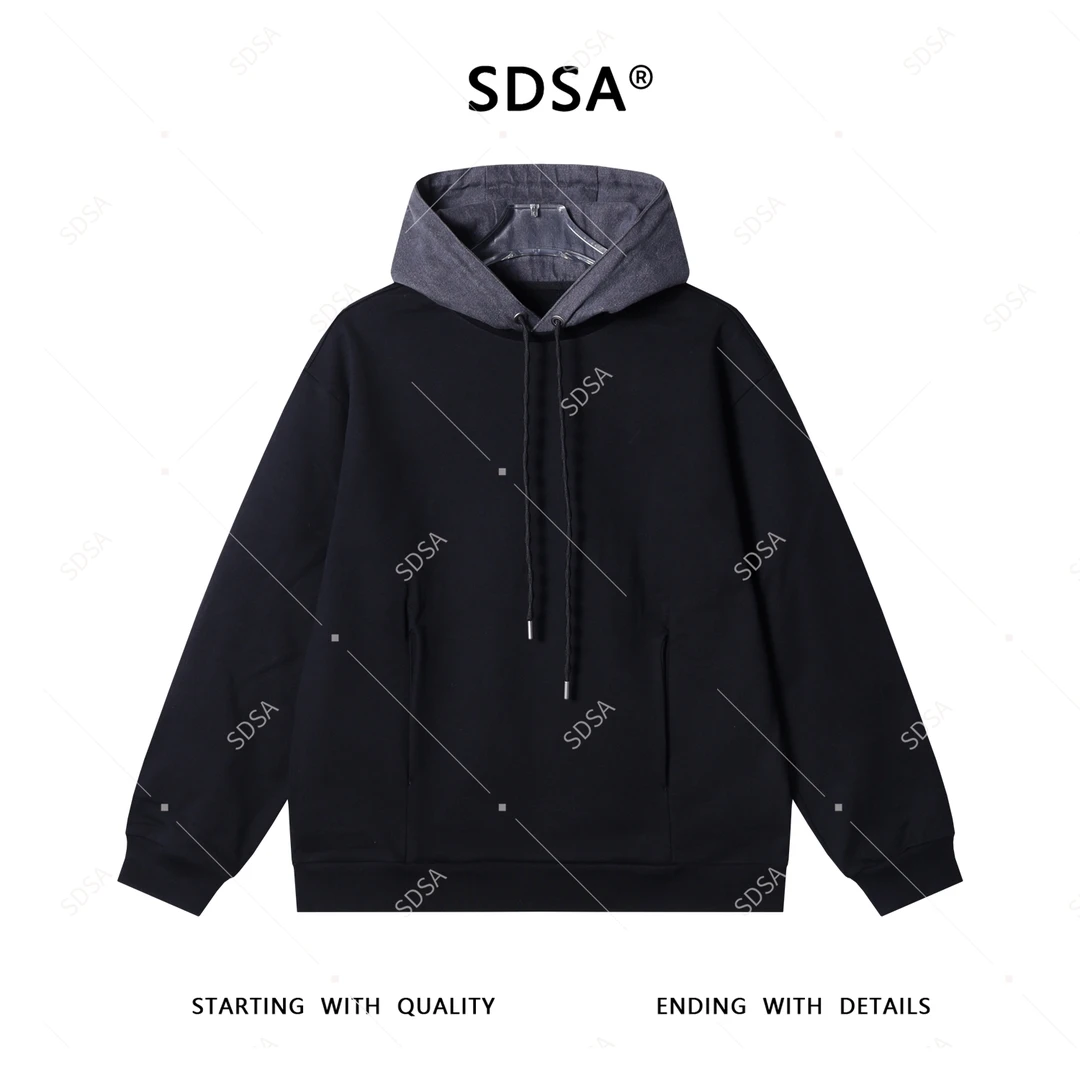 SDSA男士秋冬新款轻奢痞帅男装拼接撞色抽绳连帽卫衣百搭时尚上衣