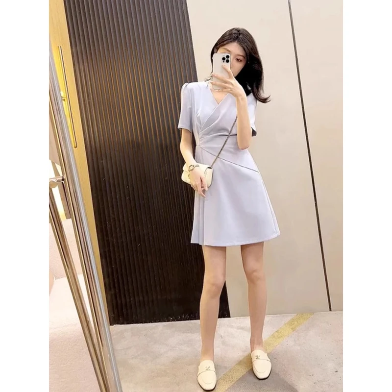 法式气质裙子质感高级感百褶裙高端精致小香风泡泡袖连衣裙女夏季