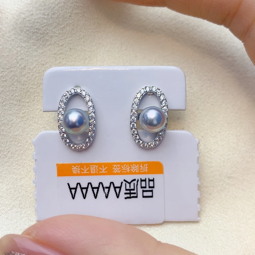 海水珍珠银S925镶嵌耳饰W10