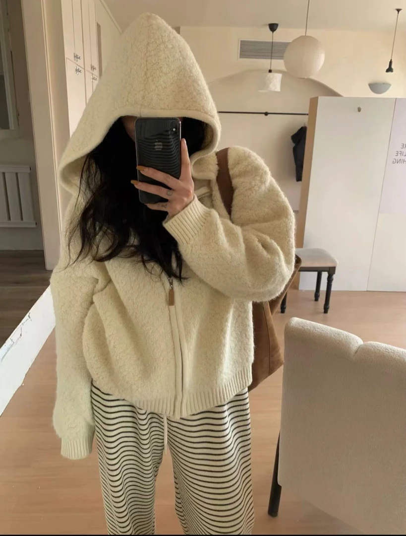 500-599木mu韩针织宽松型拼接圆领开衫款女毛衣常规厚款直筒型26