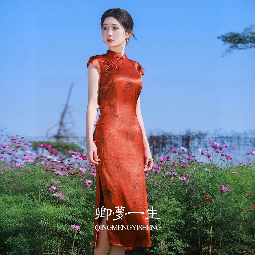 红色新中式旗袍裙2025新款夏季改良旗开得胜高考送考妈妈装高级感