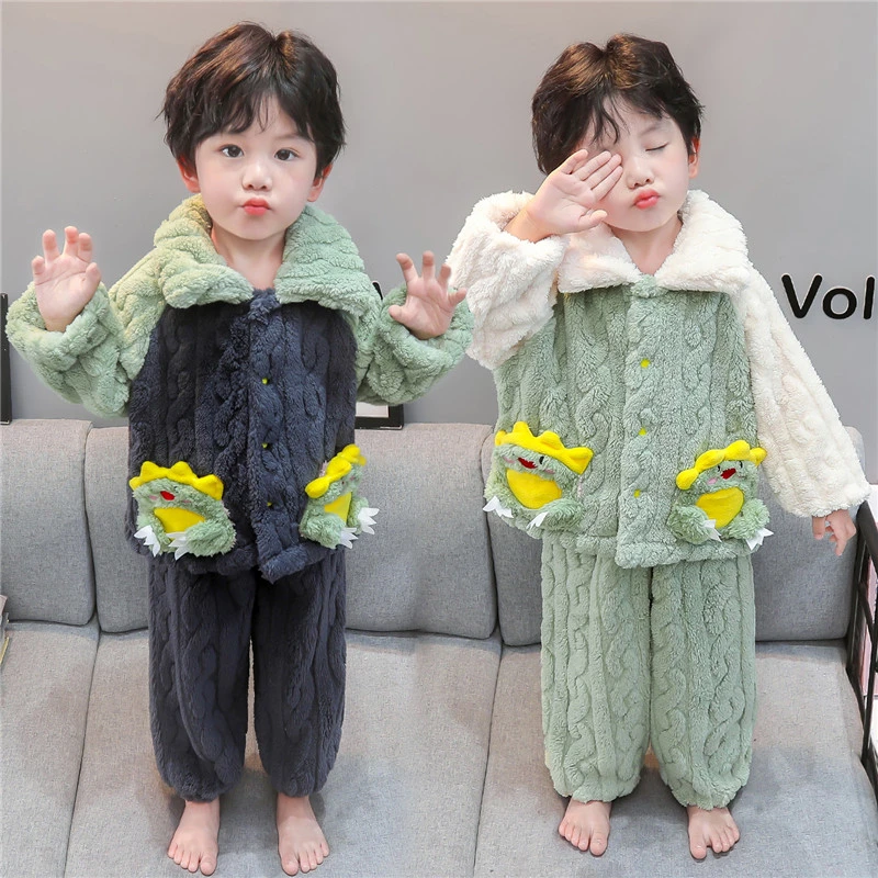 男童睡衣秋冬季法兰绒加厚珊瑚绒2025新款儿童家居服套装宝宝男孩