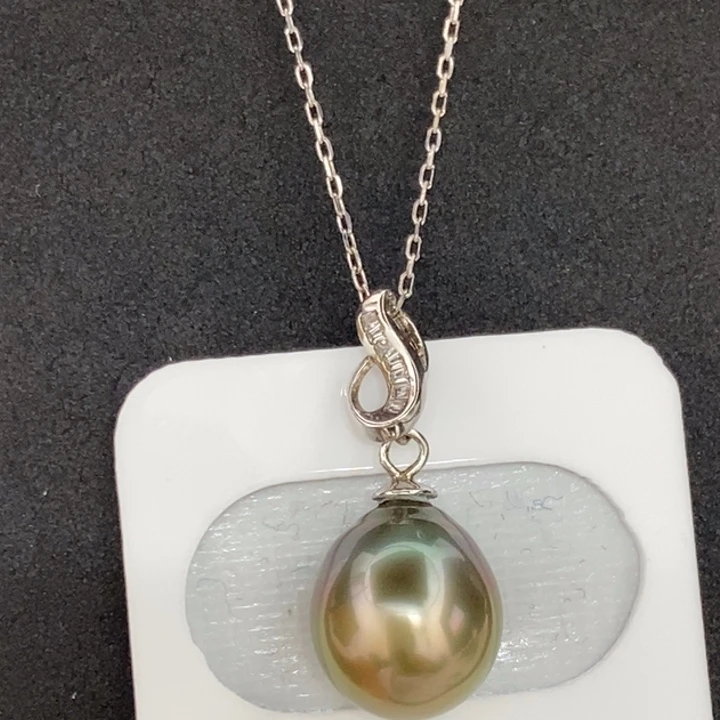 银S925镶嵌颈饰海水珍珠大溪地11-12