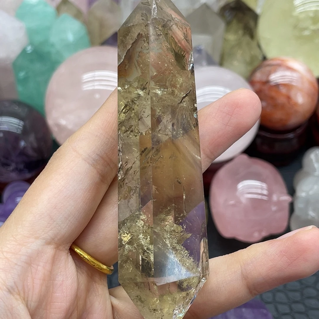 水晶珠宝半成品未镶嵌78黄水晶双尖