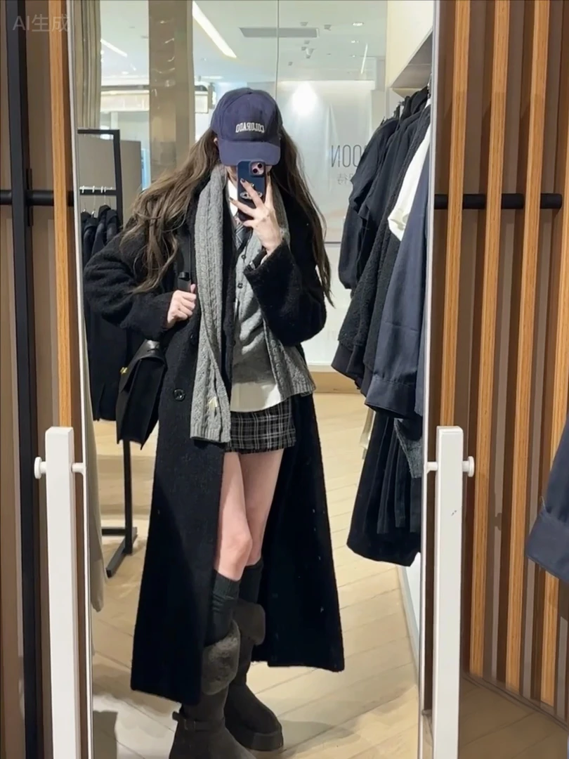 「松本可可」秋季韩版宽松·通勤气质羊毛大衣女中长款加厚保暖966款