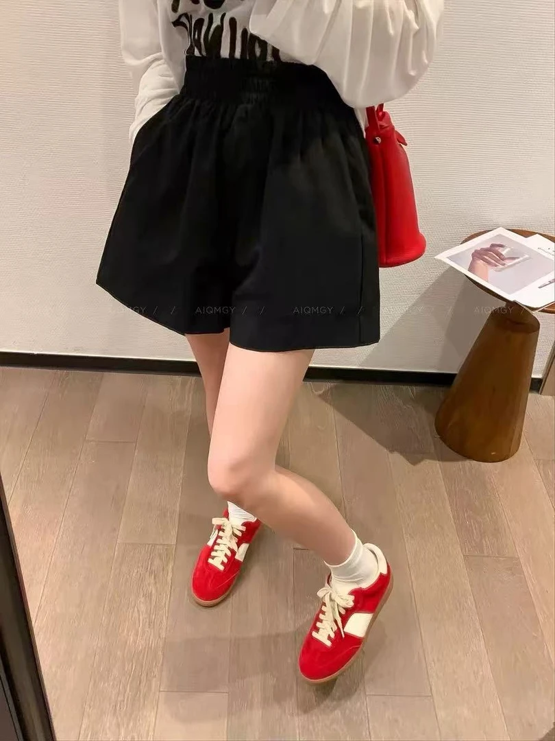 多巴胺休闲运动纯棉短裤胖MM夏季高腰显瘦阔腿A字短裤