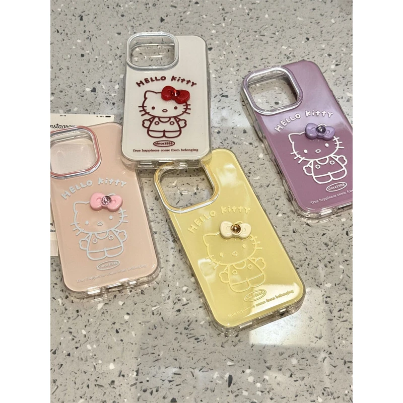 ins风立体蝴蝶凯蒂适用苹果16大孔15手机壳iPhone14/13透明12双层