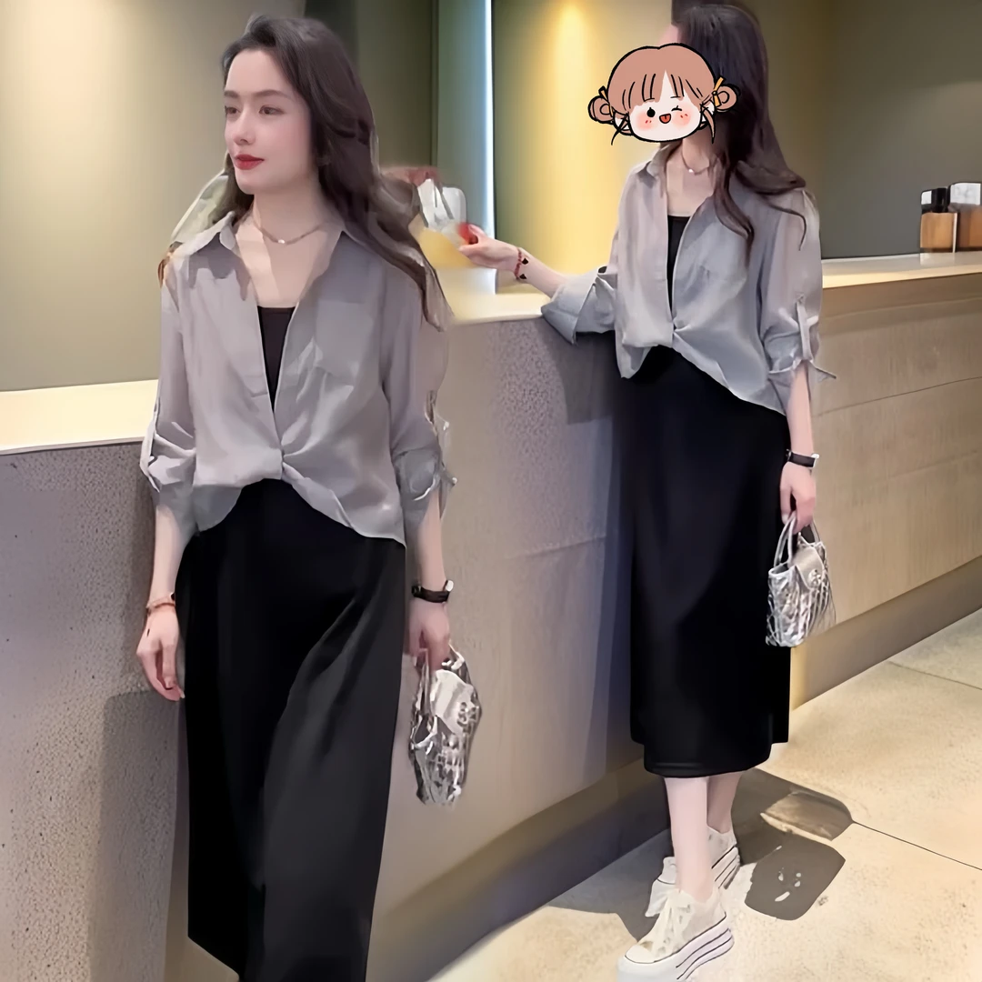 法式长袖防晒衬衫女2025年春夏复古时尚洋气衬衣薄款宽松上衣套装