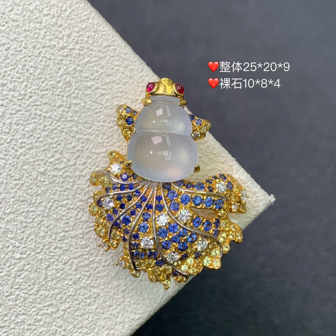新品推荐·18k金高冰白冰葫芦翡翠玉石缅A吊坠胸针两用款气质