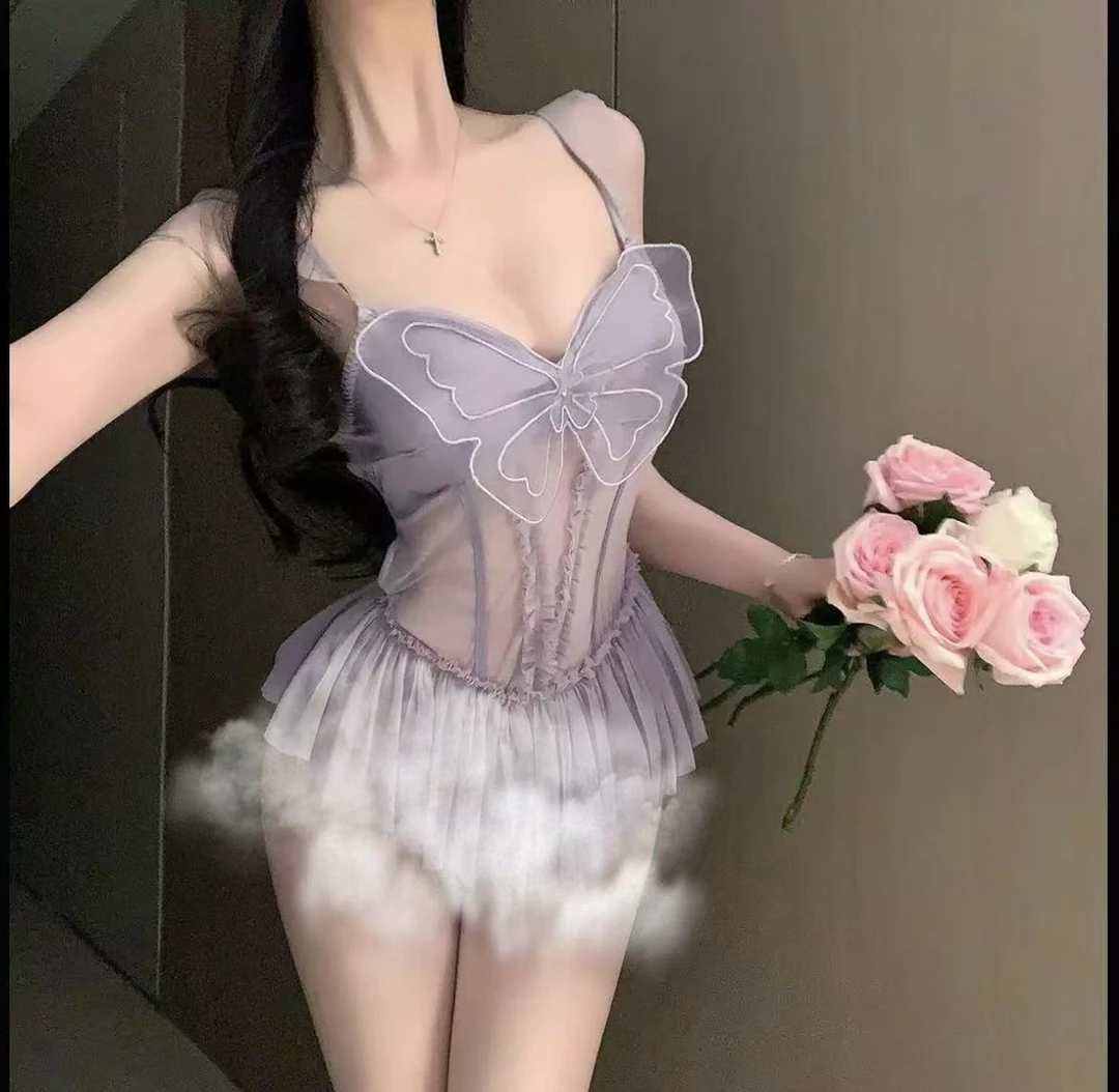 绝美小吊带性感睡衣女小胸显大蝴蝶结纯欲2025新款睡裙