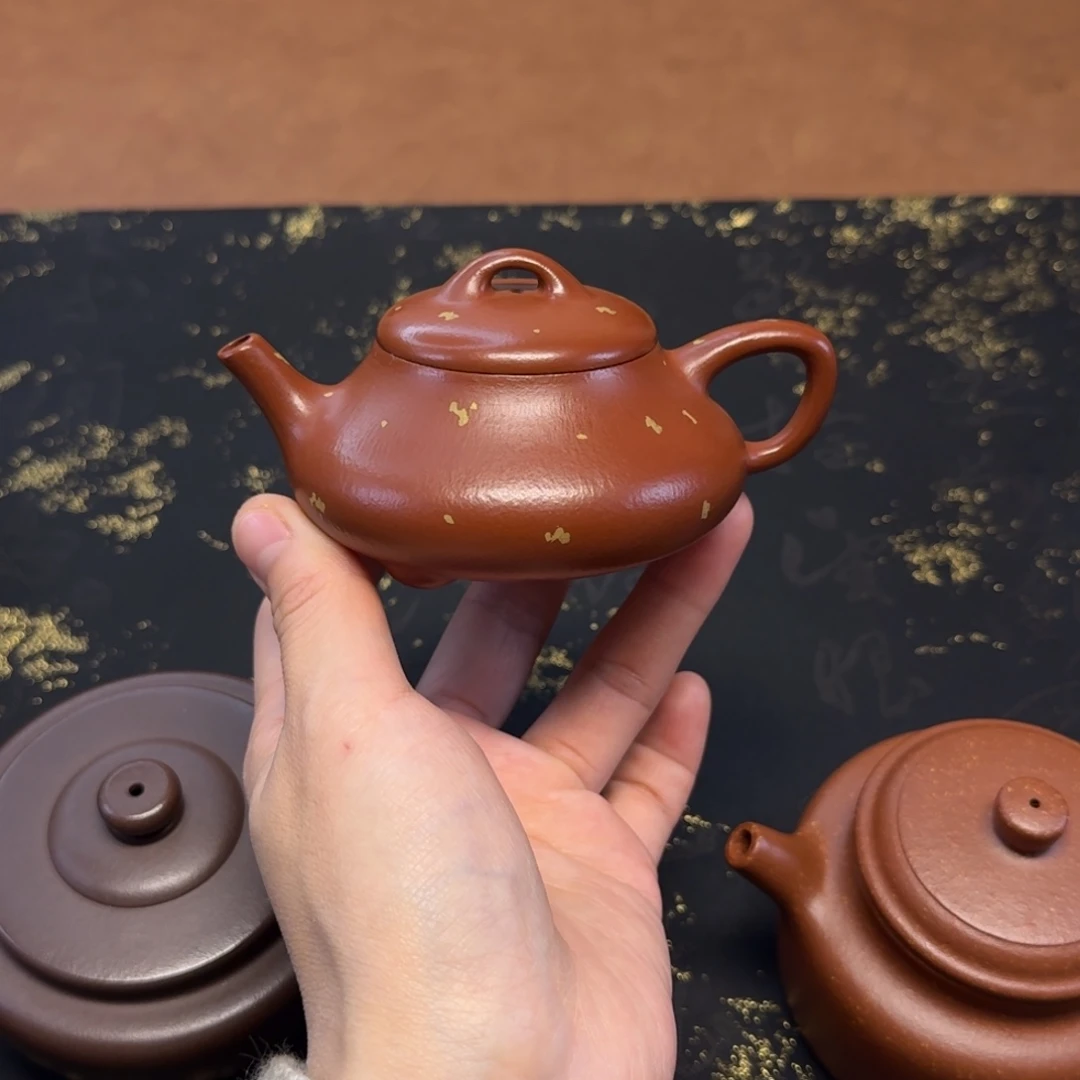 紫砂茶壶140cc，见瓢，小煤窑朱泥描金