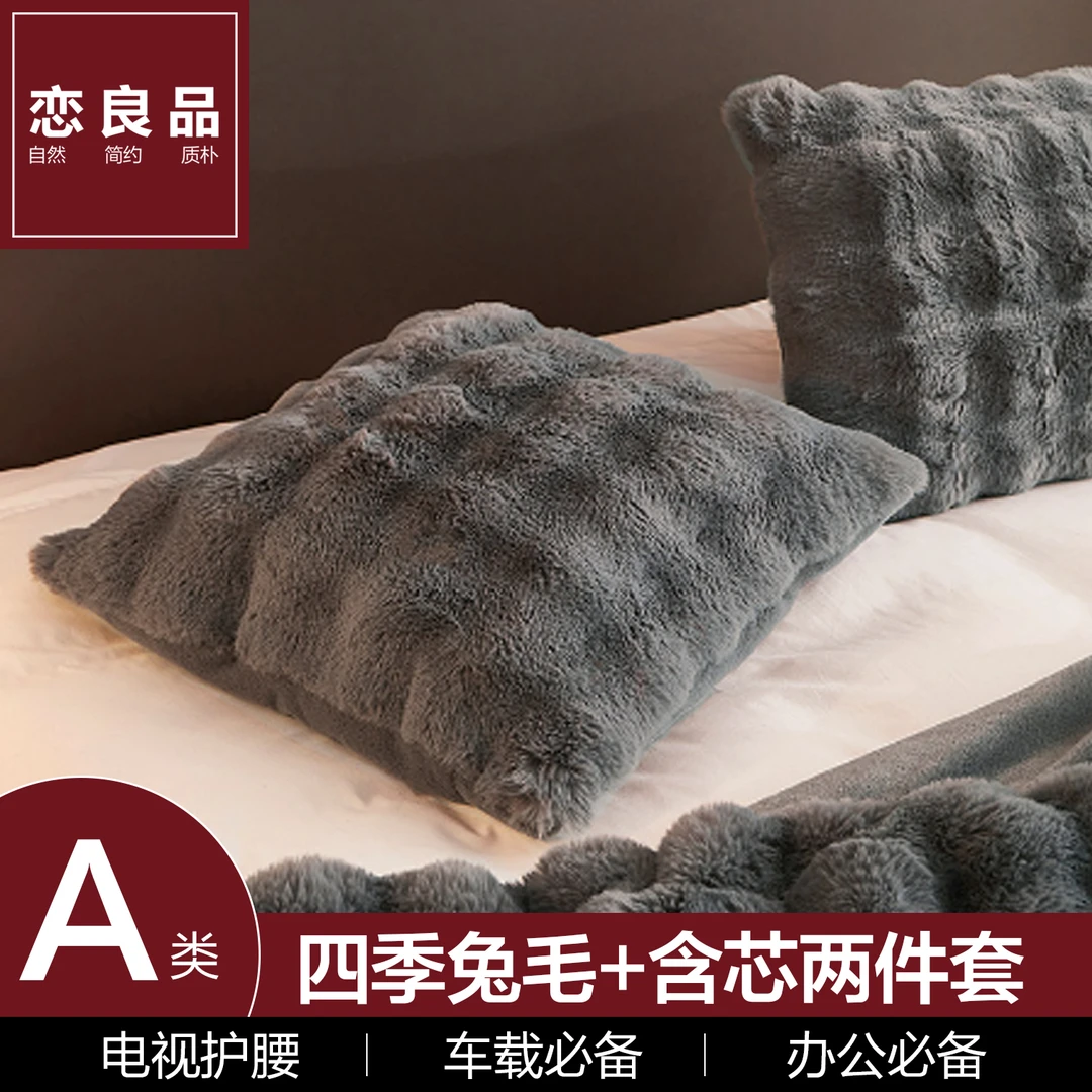【恋良品】轻奢A类兔兔绒抱枕套+含抱枕芯两件套 卧室车载办公客厅