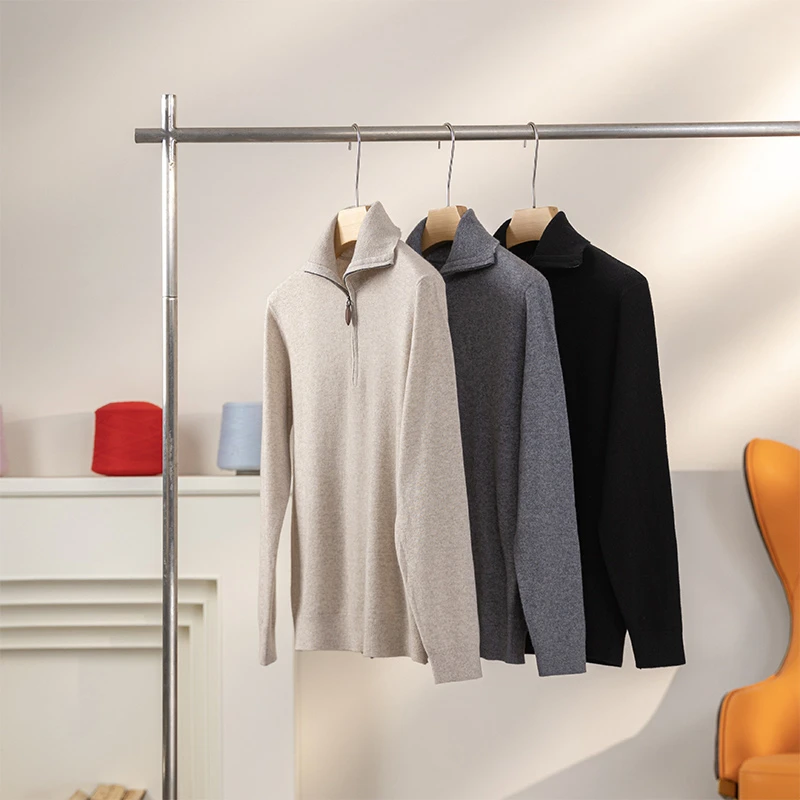 【特价】绵羊毛山羊绒半拉链秋冬翻领时尚保暖男羊毛衫DYP011471LA