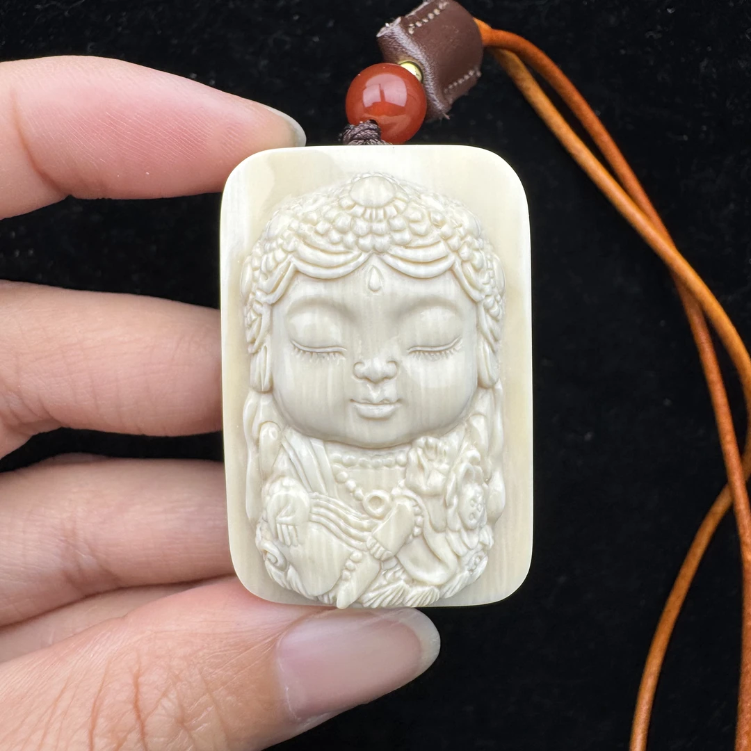 Z12-54天然猛犸牙 雕刻度母宝宝佛 29*43*14.7mm支持鉴定假一罚四