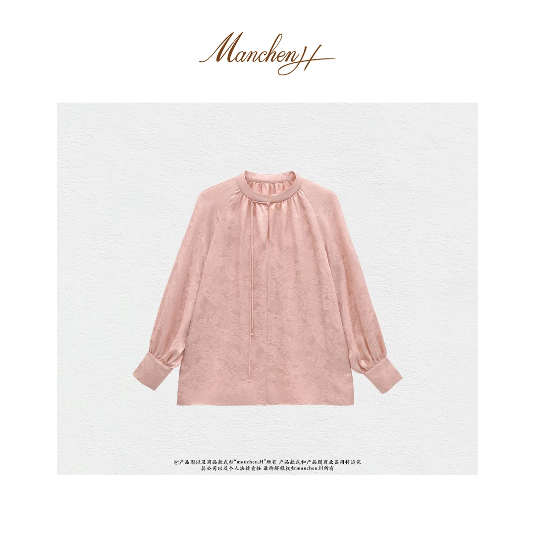 曼辰manchenh“写意东方”重工提花桑蚕丝气质百搭衬衫