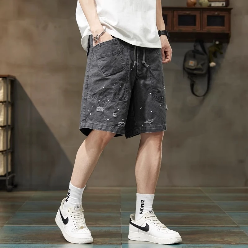 Cebrodz油漆点工装短裤男士潮流宽松夏季休闲五分裤大码新款外穿