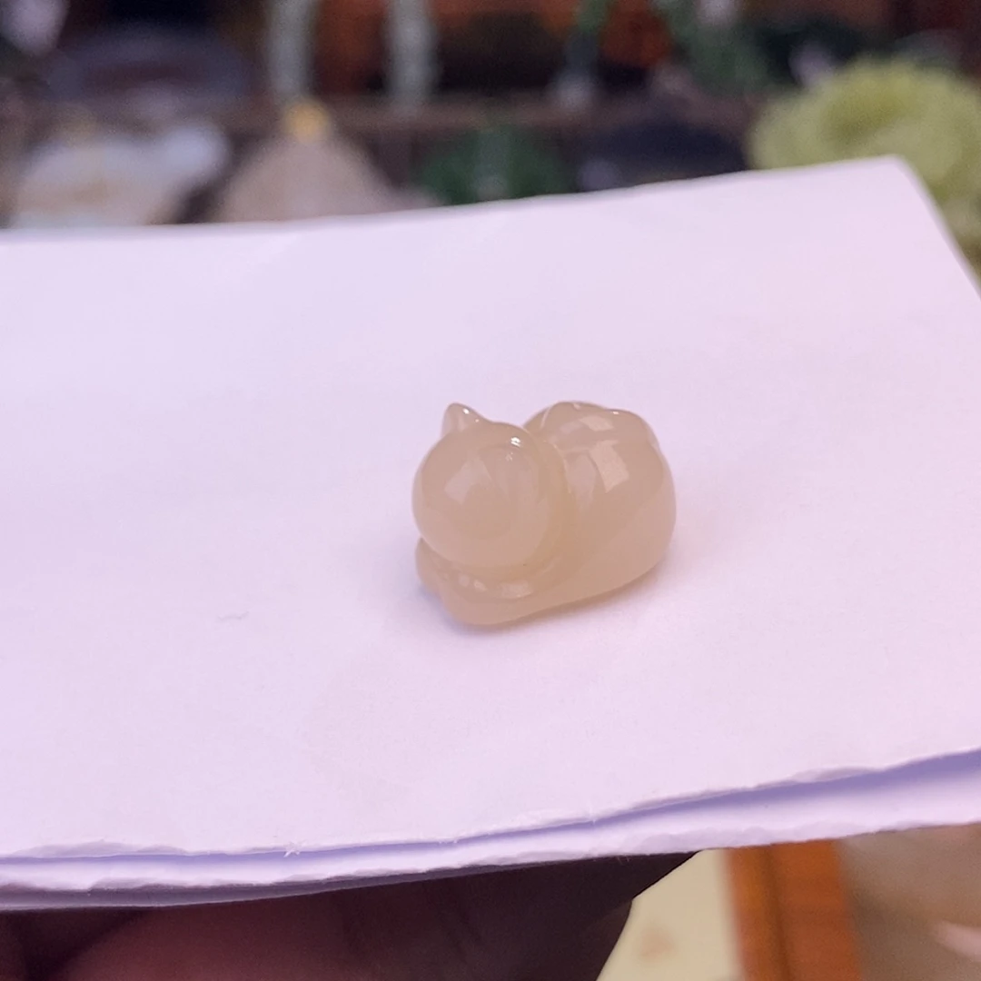 和田玉未镶嵌颈饰熟藕粉红粉趴趴猫