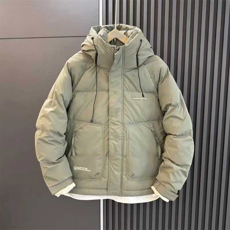 免洗加厚连帽绒服外套男冬季新款简约时尚保暖上衣潮1036