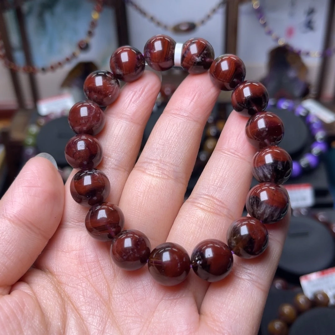 水晶手链未镶嵌极光牛血红单圈11mm