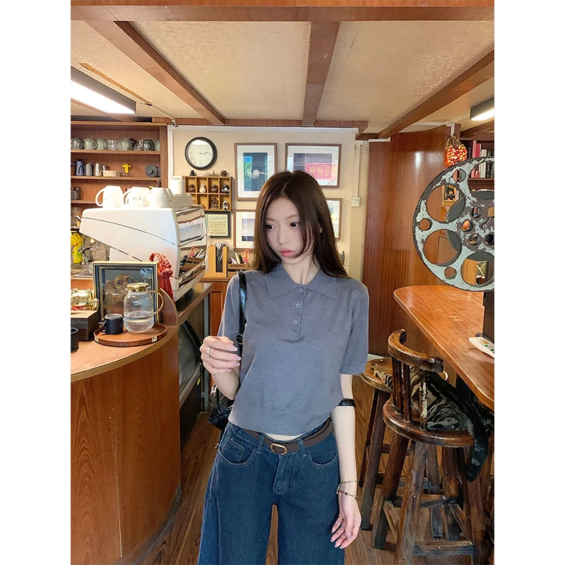 Moses Queen/魔西女王miu系polo领针织衫T恤女休闲学院风短袖上衣