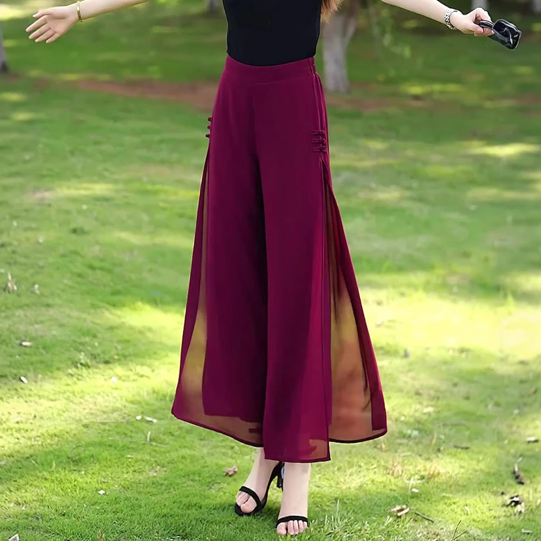 雪纺裤子大码女胖mm显瘦夏薄款2025新款凉凉裤高腰九分休闲阔腿裤