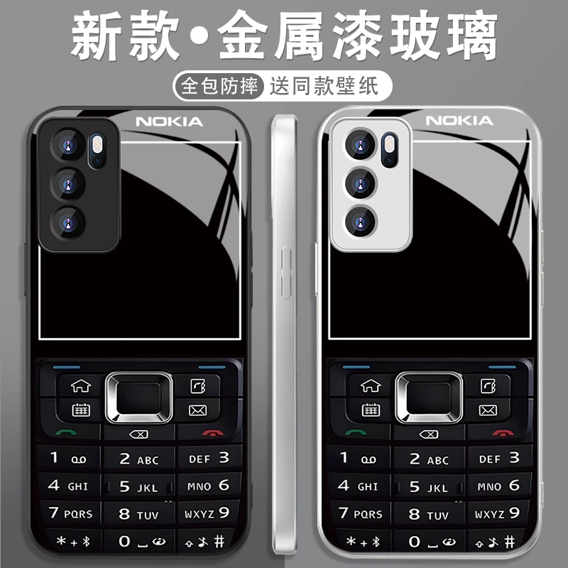 适用于【OPPO】Reno6Pro创意按键诺基亚搞怪男女款玻璃手机壳