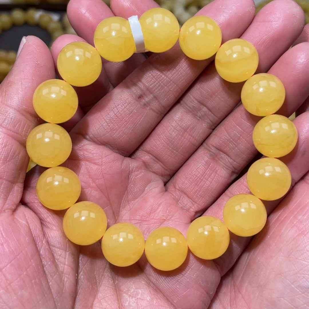 蜜蜡未镶嵌珠宝奇石14mm焦皮同料圆珠手串25