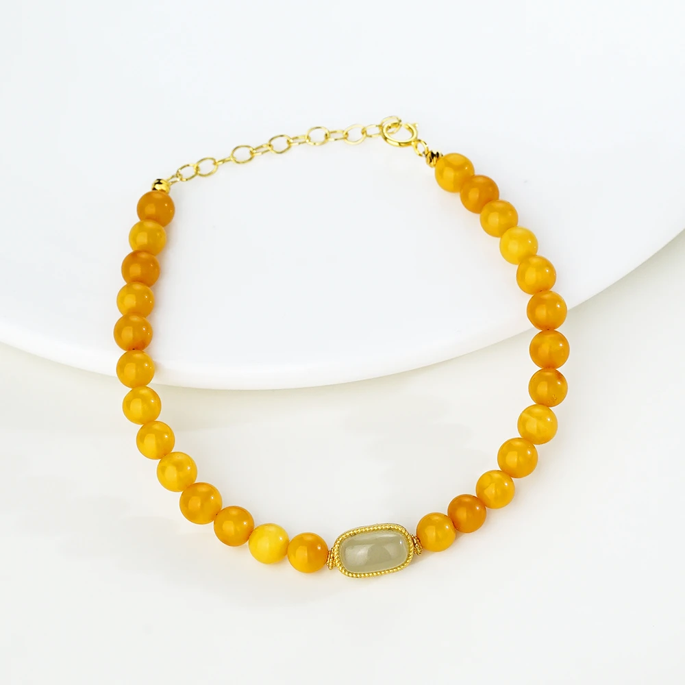 孤品银925蜜蜡手链（15+3）44236