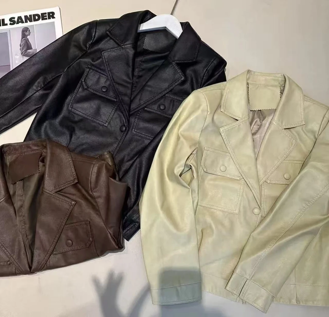 《优麦汇》Y5097春款皮衣设计感百搭时尚外套休闲女款