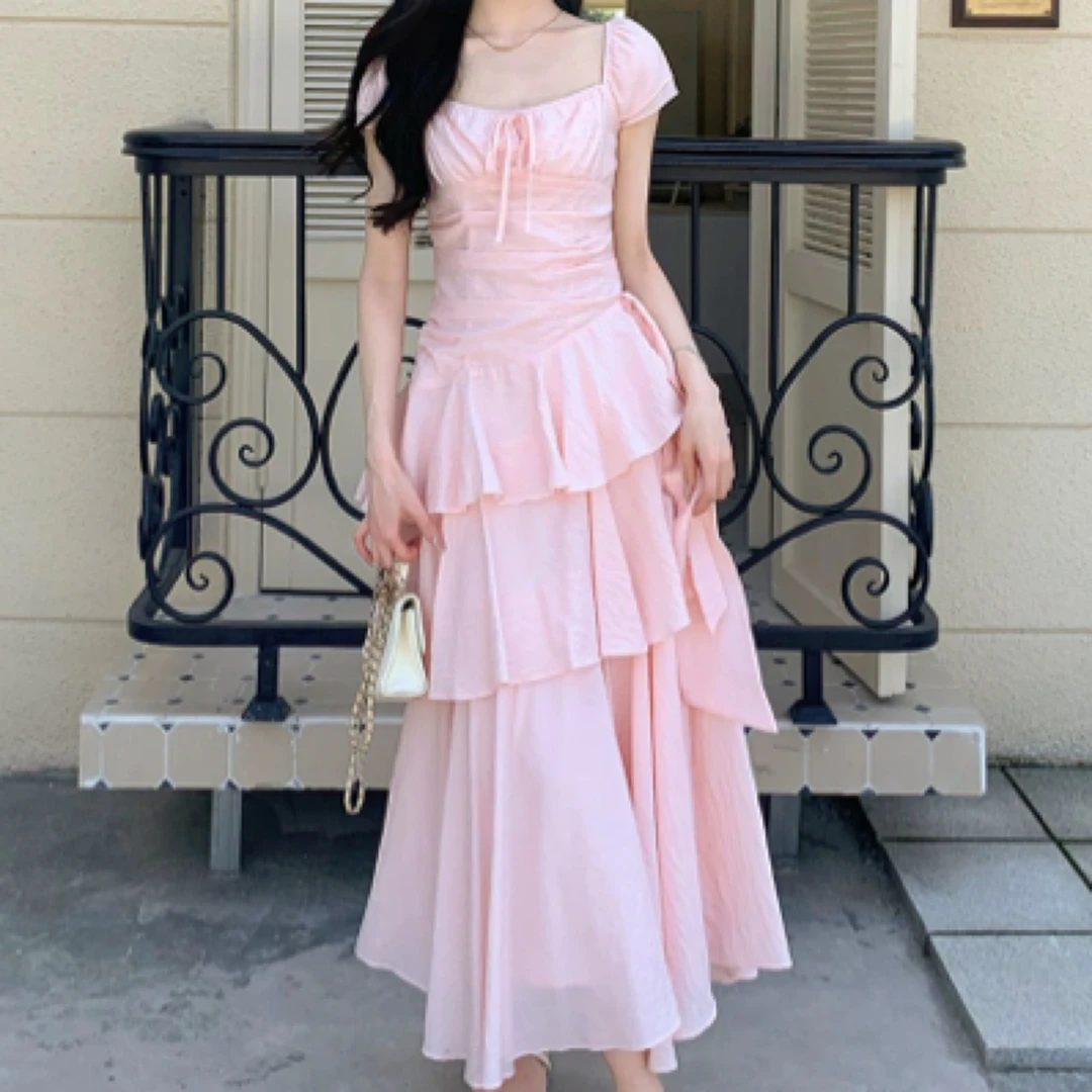 裙子褶皱法式春季名媛拉链甜美夏季高腰连衣裙甜美风显瘦长裙