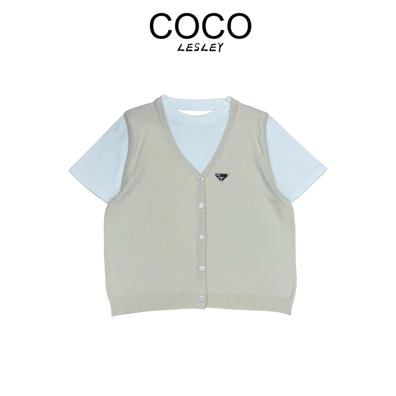 【COCO LESLEY】夏季女落肩袖圆领毛针织衫设计感韩系小香风 661